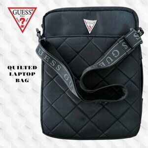 Guess Black Laptop Bag with Quilted Texture and Adjustable Strap